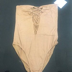 tan cross cross front bodysuit